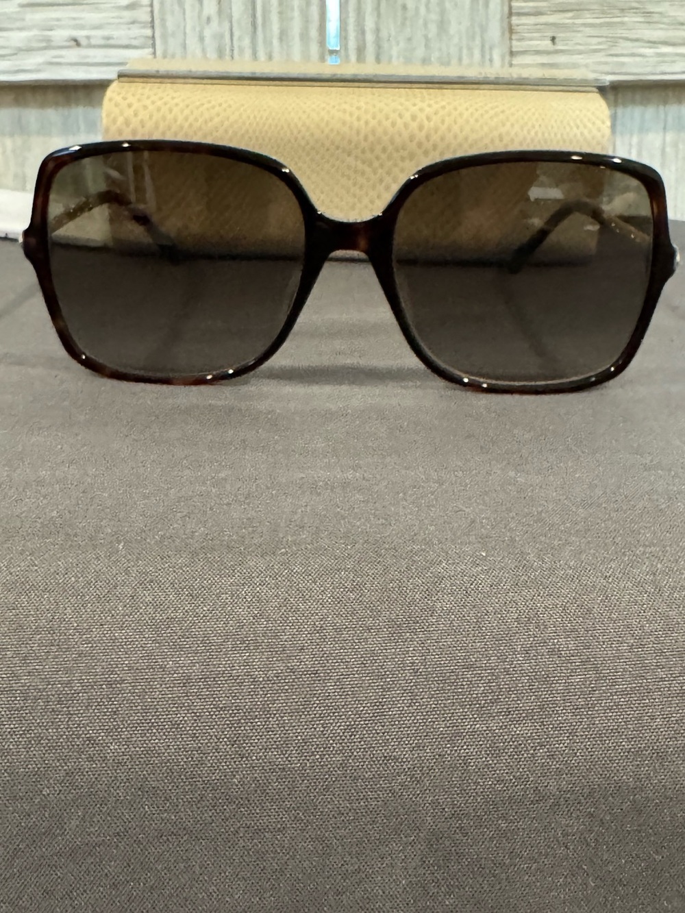 Jimmy Choo Classic Oversized Sunglasses in Tortoiseshell & Gold Sparkle Arms